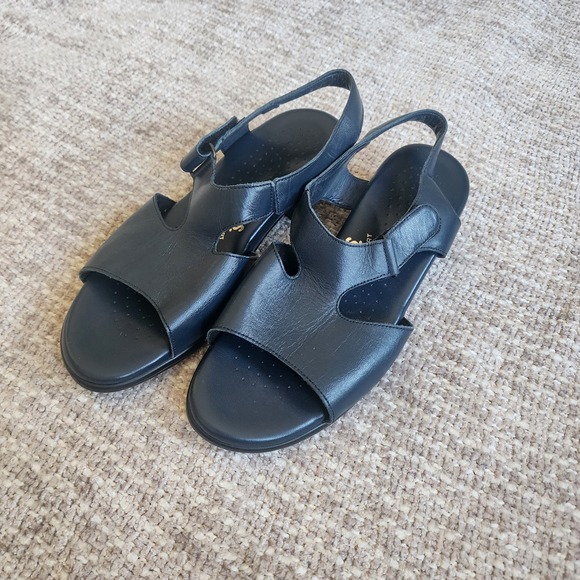 SAS Shoes - SAS Tripad Comfort Women's Slingback Sandals Black Leather Size 9W Flat Heel